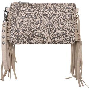 Unique Western Purse for Women - Compact Floral Crossbody Bag (Khaki, 8x5in)